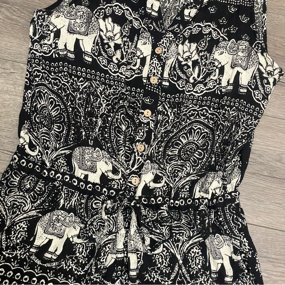 Anthropologie Lilka Jaipur Elephant Jumpsuit Black Ivory Sleeveless Sz XS - Picture 10 of 12